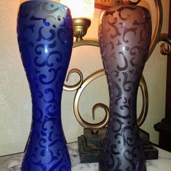 13" Tall Etched Hour Glass Vases Your Choice