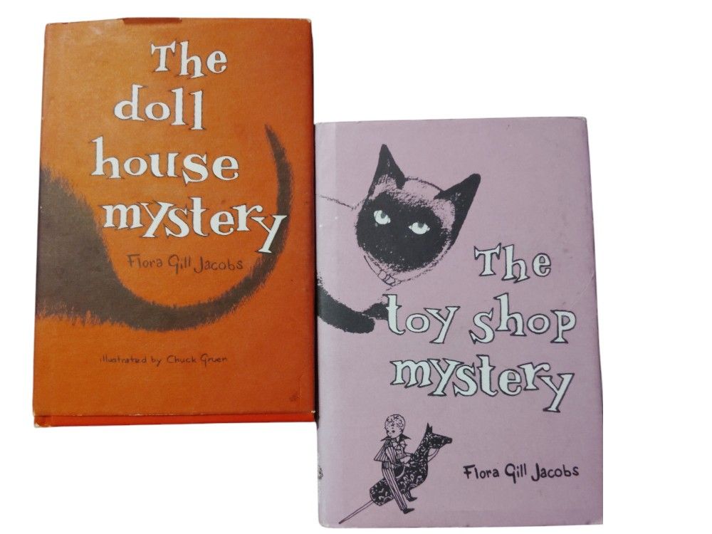 Rare set of signed copies both The Doll House Mystery,©'58+The Toy Shop Mystery by Flora Gill Jacobs