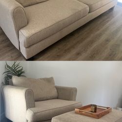 3 Piece Living Room Set - Beige/Grey Couch Sofa, Chair, And Ottoman