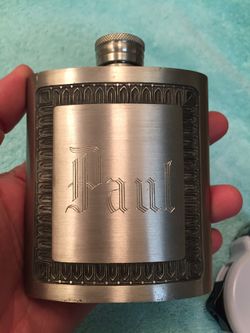 Vintage pewter flask “With name Paul engraved” made in Thailand by Giam