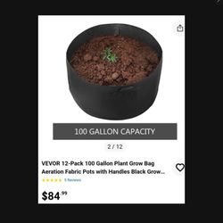 12-Pack 100 Gallon Plant Grow Bag Aeration Fabric Pots with Handles Black