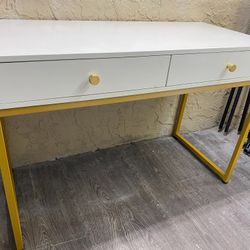 Modern White and Gold Desk with 2 Drawers - Local Delivery Available for a Fee -See My Other Items😀