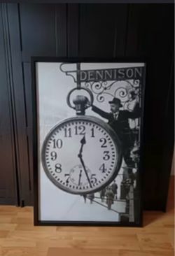 Vintage Dennison Clock Black & White Framed Print - Home decor