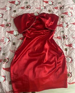 Red Satin Strapless Mini Dress with Bow
