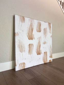 36x36 EXTRA LARGE Modern White And Golden Brown Brushed Canvas Wall Art