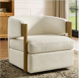 Heredon Wynn Fabric Swivel Chair With Wood Arms
