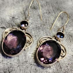 PREMIUM, 100% NATURAL, STERLING, HYPOALLERGENIC WIRES. , RICH PURPLE, AFRICAN AMETHYST & IOLITE, FEBRUARY  BIRTHSTONE, GEMSTONE. 