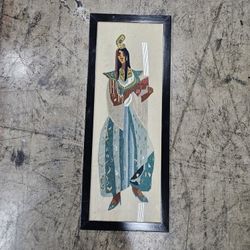 Large Vintage Handmade Wood Framed Needlepoint Wall Art