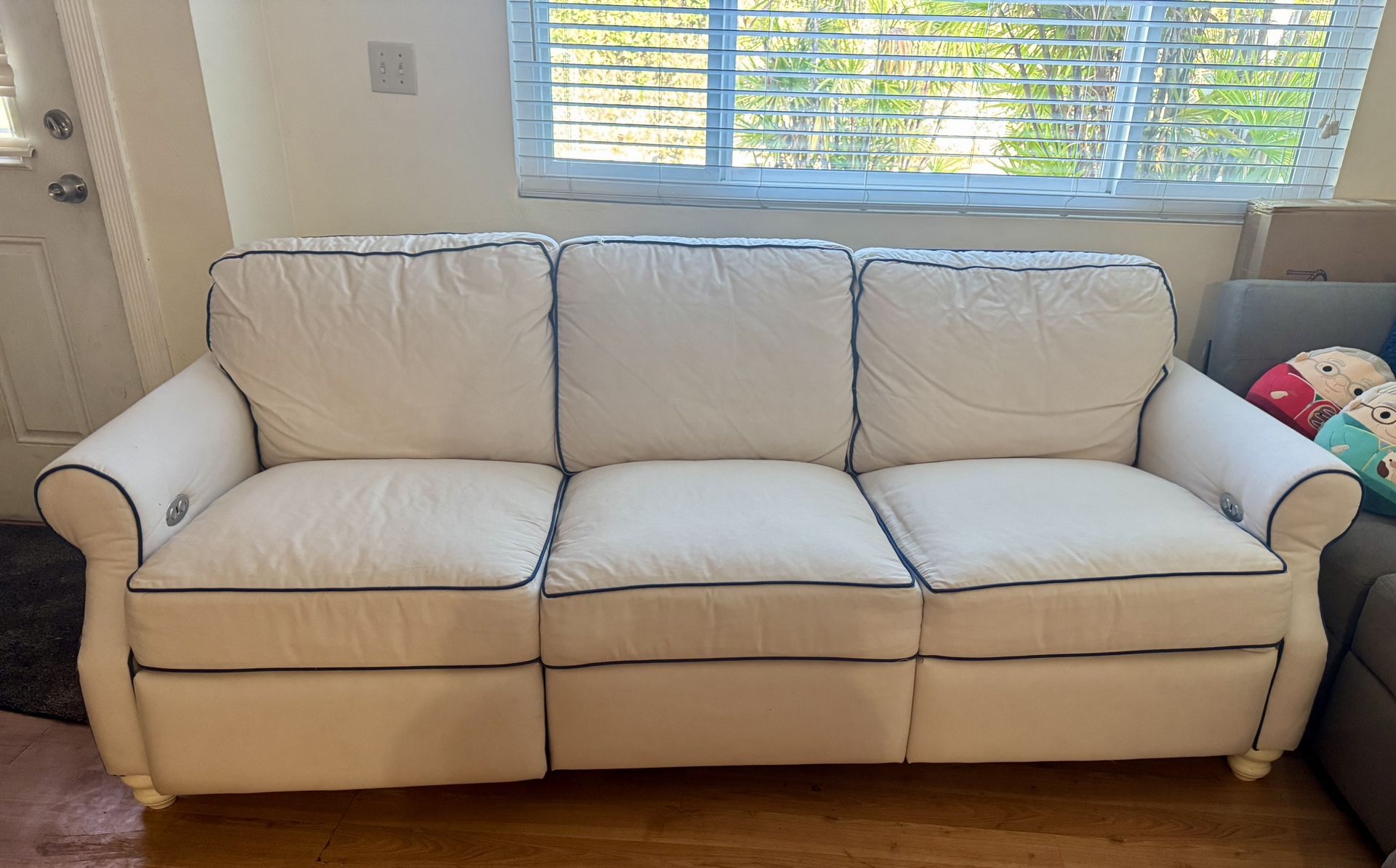 Cream Sofa With Navy Blue Trim