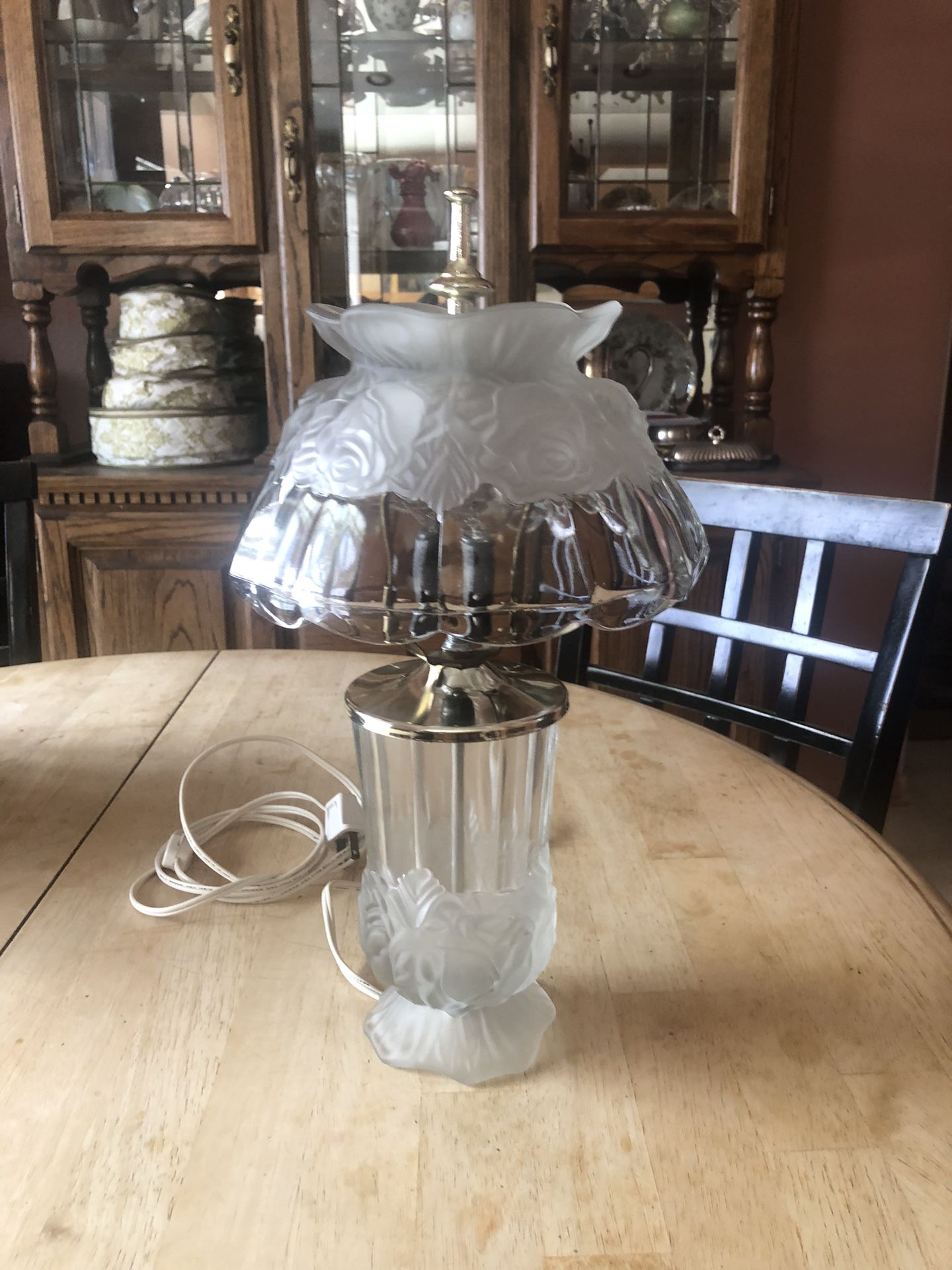 Vintage Heavy Cut Crystal Lamp Glass Light Accent Table Boudoir Antique Shade