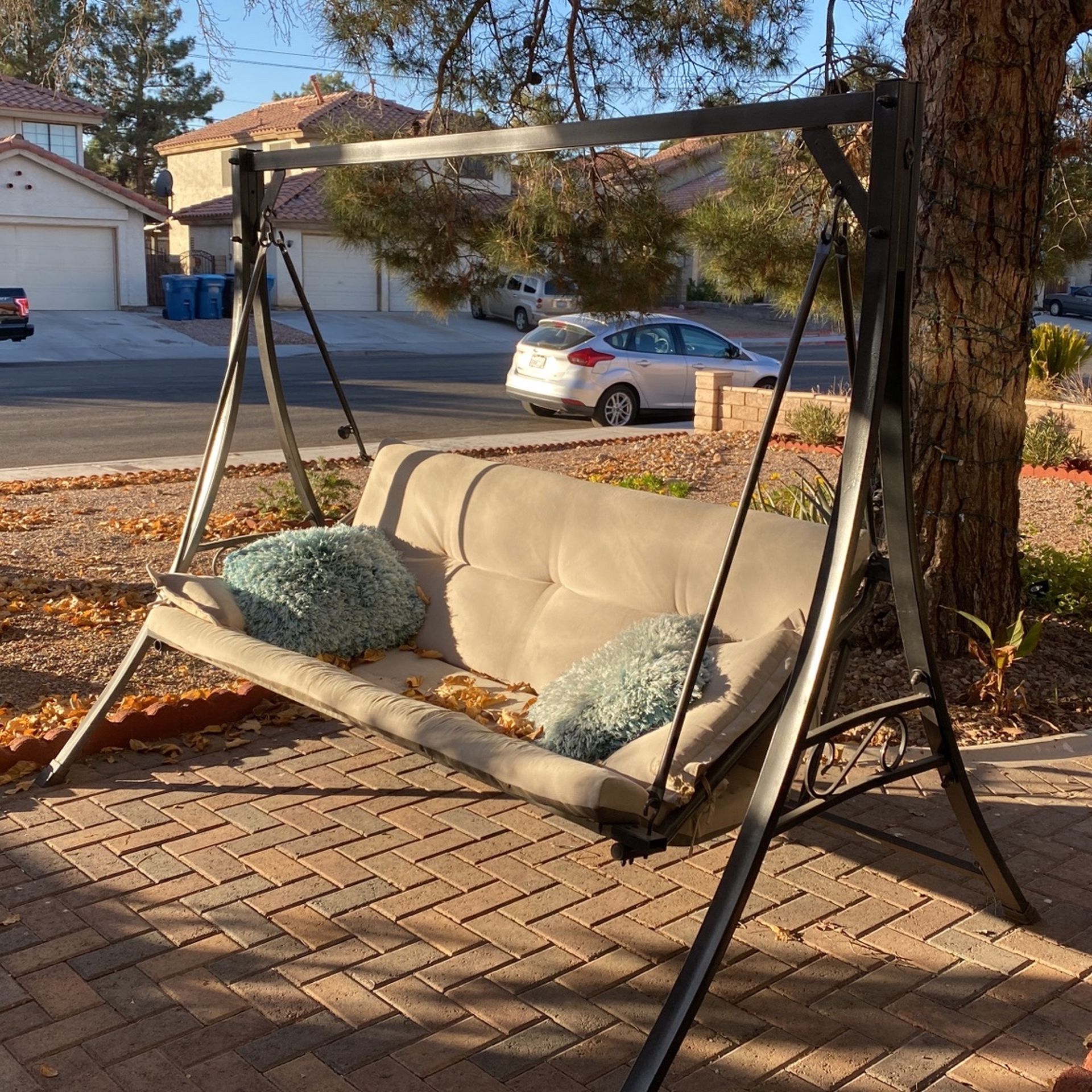 Outdoor Porch Swing Lounge Chair with Top Canopy - Beige