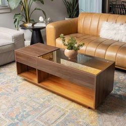 Led coffee table /Modern Wooden Center/ Lighted & Electric Living Room Accent Table with Glass Table