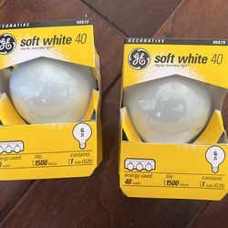 2 GE Soft White 40 Decorative Light Bulbs- Never used
