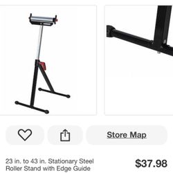 • Height Adjusts from 28 in to 43 in • Use With Table Saw, Band Saw, Chop Saw or PlanerSTEEL ROLLER STAND WITH EDGE GUIDE • Folds Flat for Easy Storag