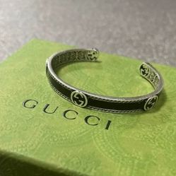 Interlocking Double G 925 Silver Bracelet Women's Black