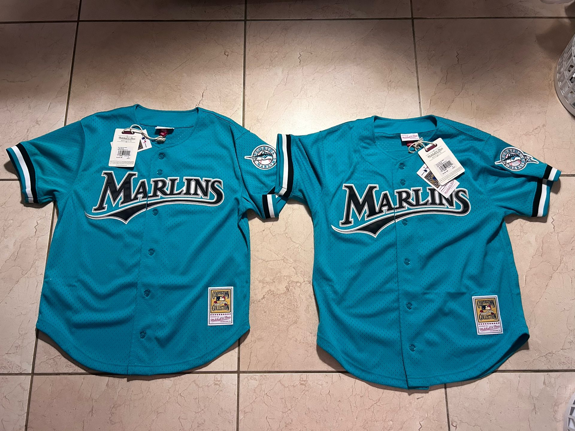 (2) Mitchell & Ness Florida Marlins Classic Retro Teal Blue "Dawson" Both Sz Medium Brand New