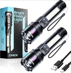 2 Pack Bright LED Rechargeable Flashlight High Lumen 20000， 6 Inch -