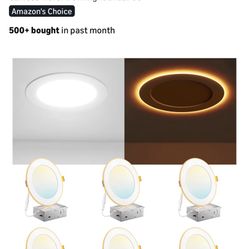 6 Pack 6 Inch 5CCT LED Recessed Ceiling Light with Night Light, 2700K/3000K/3500K/4000K/5000K