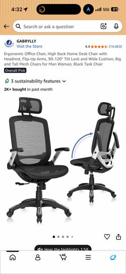 Brand New Black All Mesh Tall Back Ergonomic Office Chair w/Flip Up Armrests & Adjustable Headrest