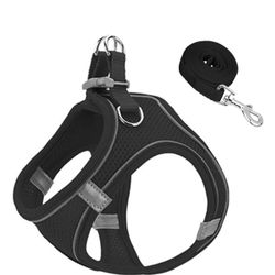 Black Soft Mesh Dog Harness and Leash Set,No Escape Puppy Harnesses for Training Walking