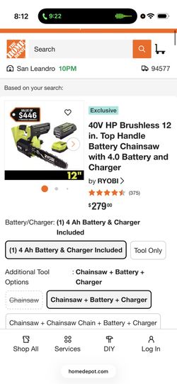 Ryobi 12” electric chainsaw