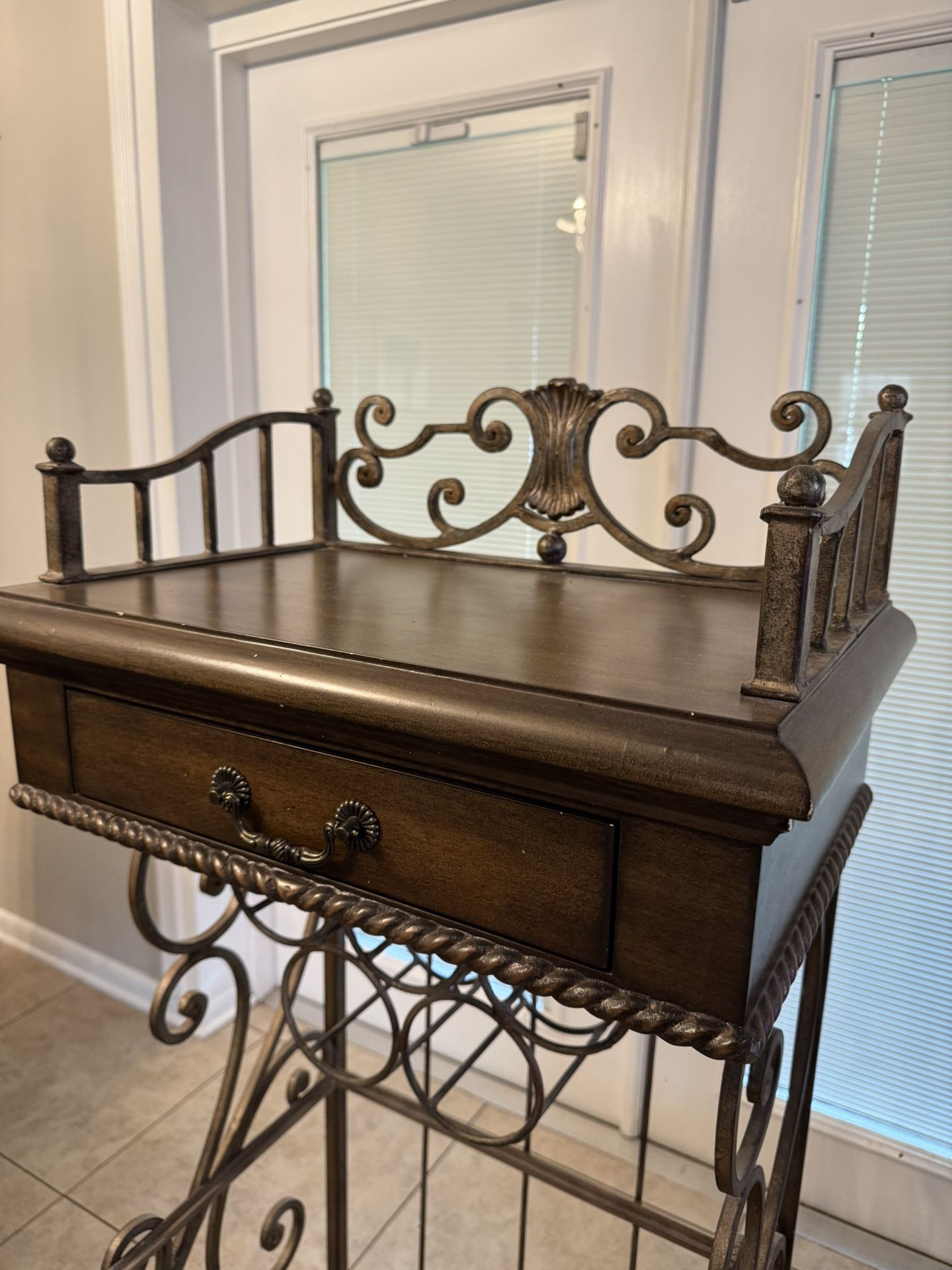 Elegant Wood & Wrought Iron Wine Rack with Drawer