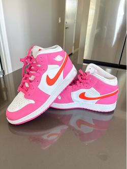 Nike Air Jordan 1 Mid GS Pinksicle Safety Orange White Size 6.5Y