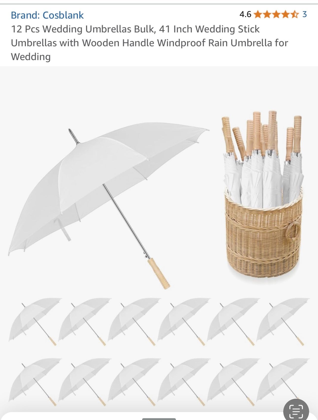 3x 12-packs Of White Wedding Umbrellas NEW