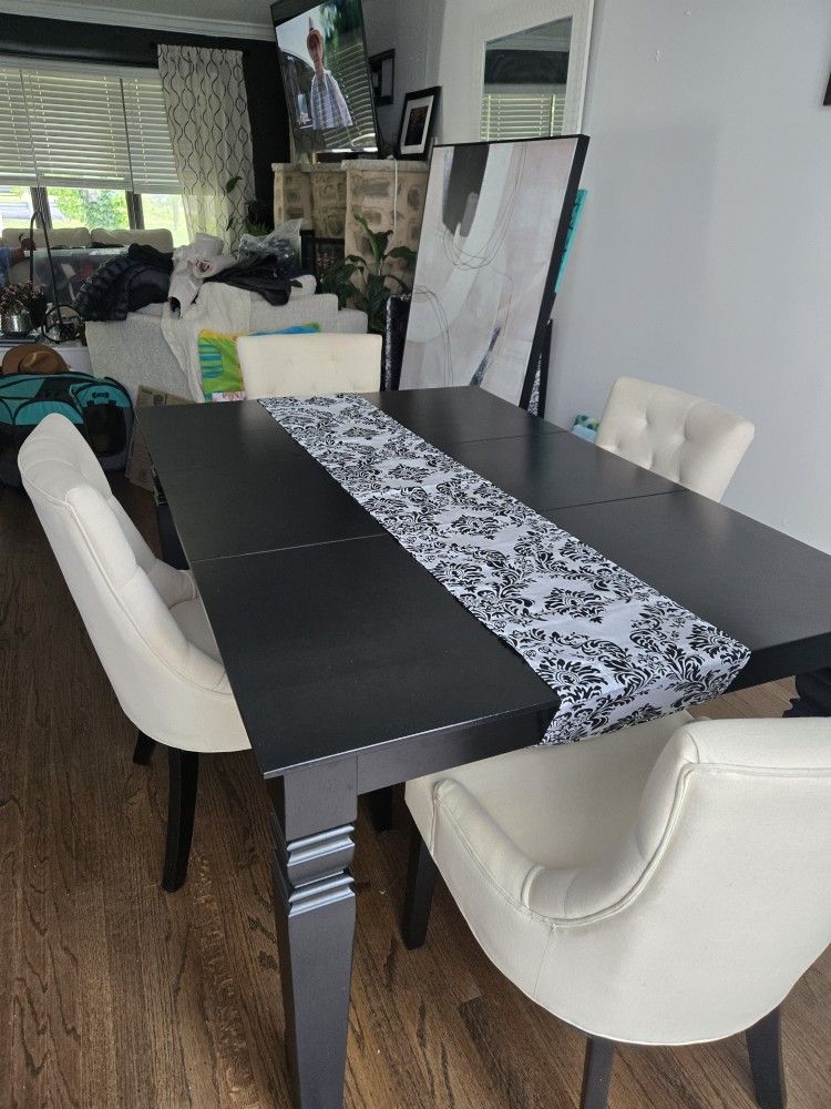 Black Table And 4 CREAM CHAIRS
