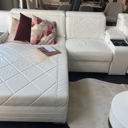 White Leather Sectional 