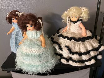 Vintage Small Dolls with Crocheted Gowns – Set of 3 and two doll angels $8 each