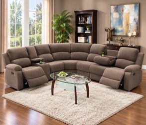 Brown microfiber fully reclining sectional couch