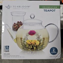 Teabloom Stovetop & Microwave Safe Glass Teapot (40 oz) with Removable Loose Tea Glass Infuser  