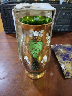 Slavia Green Bohemian
Czech Emerald Enamel Vase