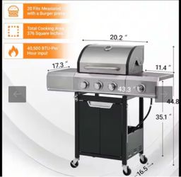 3-Burner Propane Gas Grill in Stainless Steel with Side Burner, Condiment Rack and Built-in Thermometer with Grill Cover