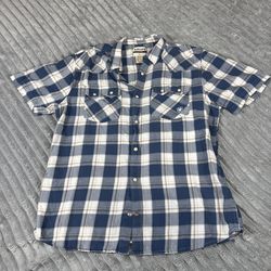 Ariat Hummer men’s Large Retro Pearl snap western  plaid pattern blue/white