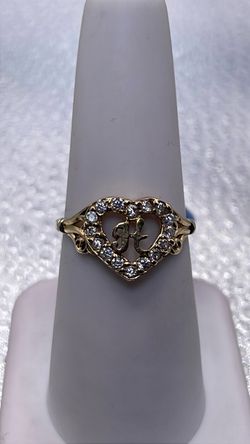 10k gold heart initial 'H' ring with CZ