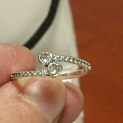 Pandora Authentic Brand New Sterling Silver Double Hearts Ring Size 7 &7.75 Available 