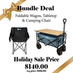 Bundle: Camping Chair, Foldable Wagon and Table Top