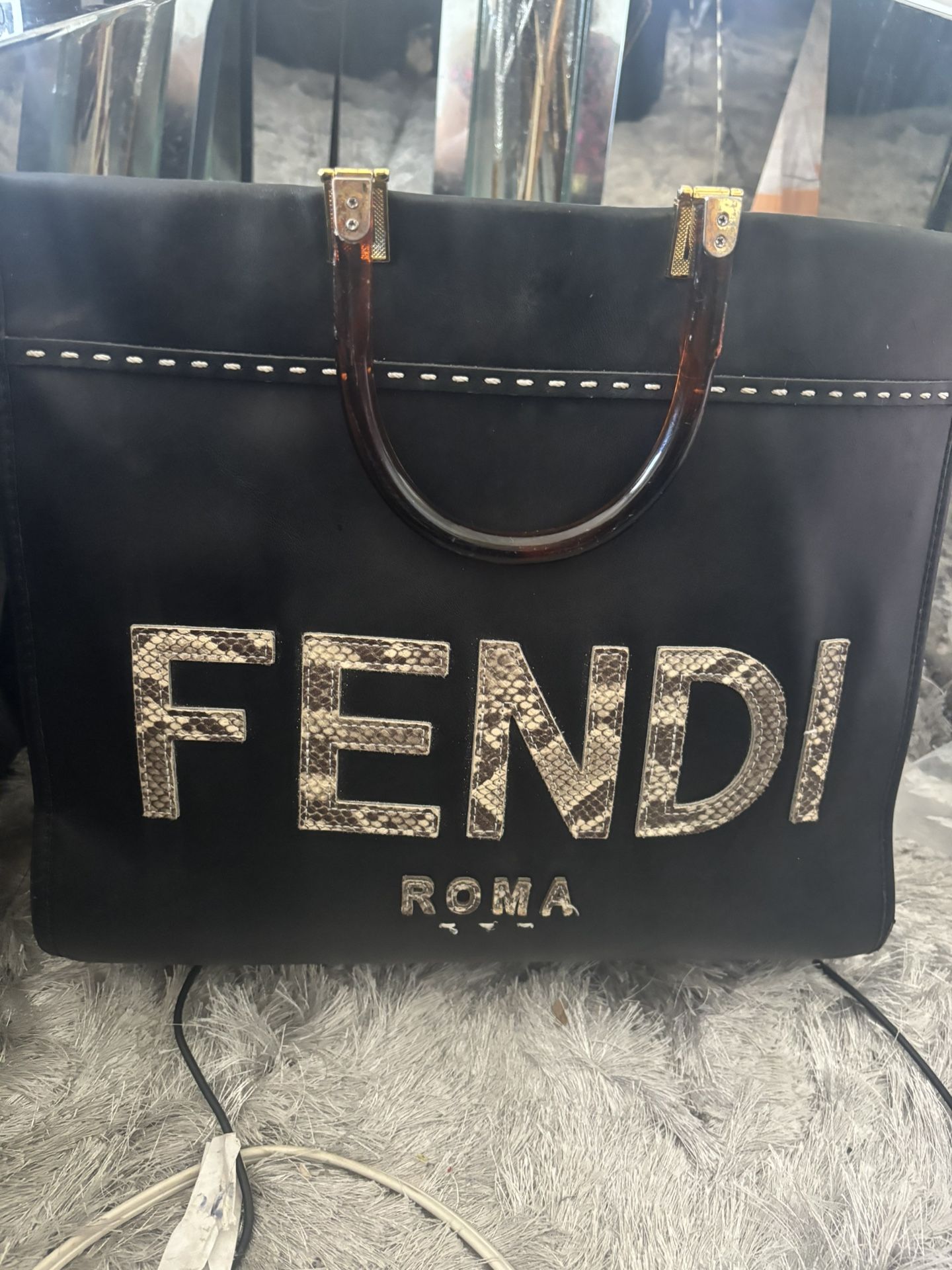 Fendi handbag Sunshine shopper Tote Model SnakeSkin purse shoulder big logo bag