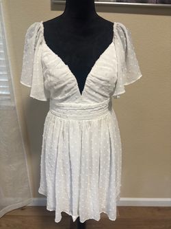 White Swiss Dot Flutter Sleeve Mini Dress