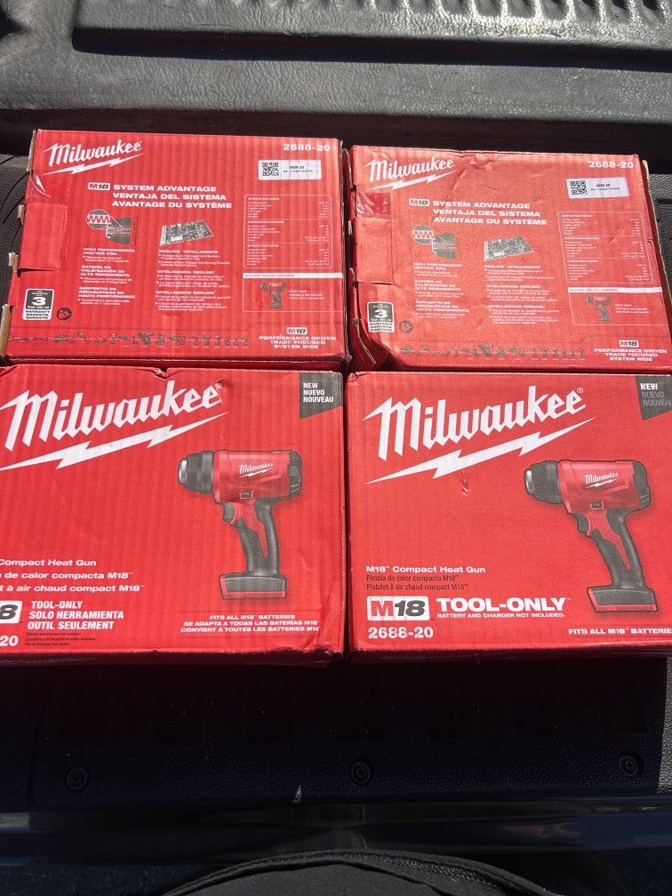 Milwaukee 2688-20 M18 18V Cordless Compact Heat Gun – Fast Heat-Up, REDLITHIUM Battery Powered, LED Light, Red