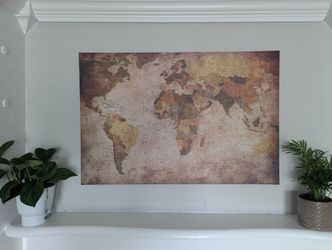 39" x 26" World Map Stretched Canvas 