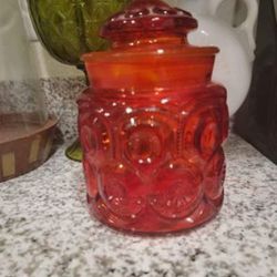 Red L.E. Smith Candy Jar Canister Moon And Stars Red 7"