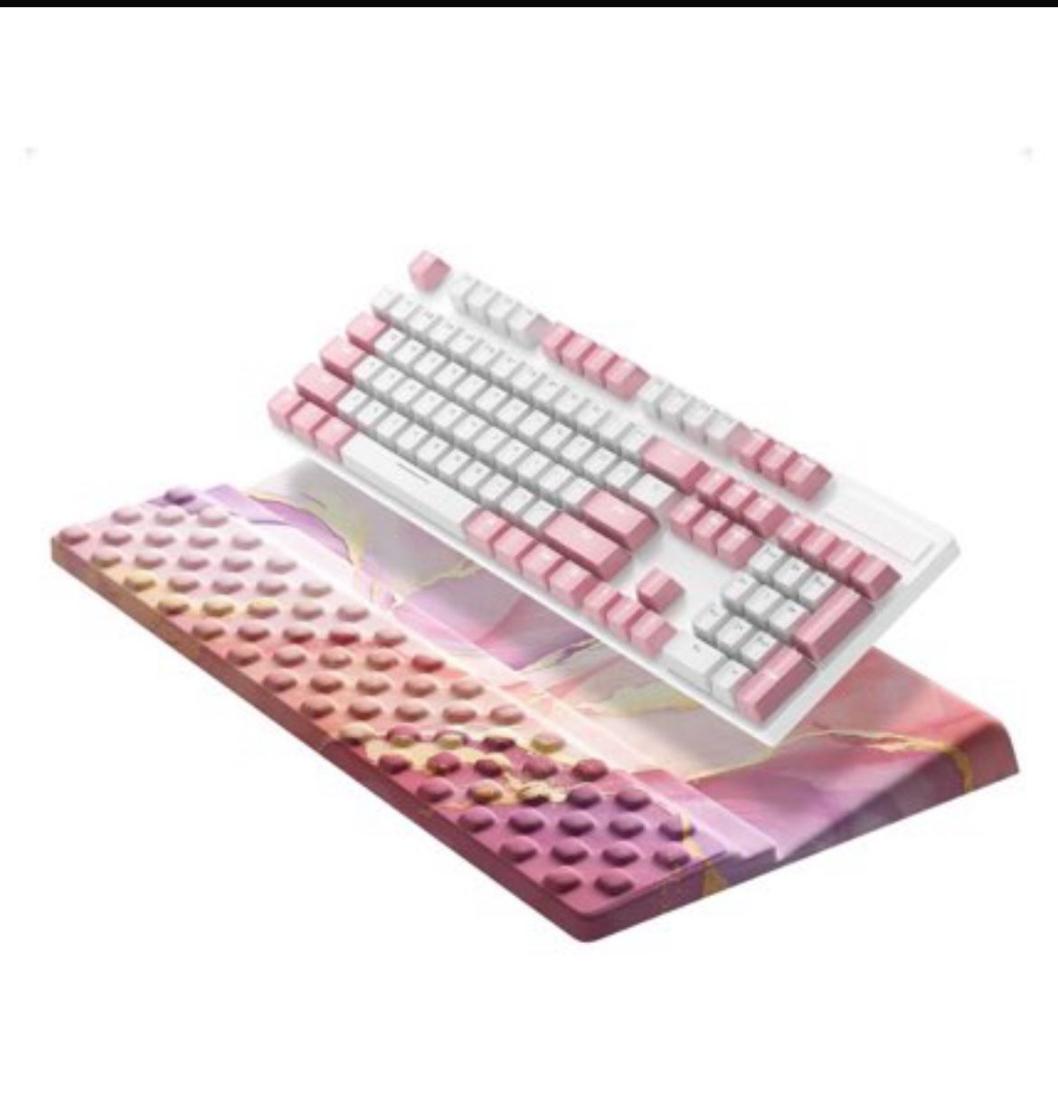 Ospelelf Keyboard Wrist Rest Pad with Ergonomic Mousepad Pink Marble Set