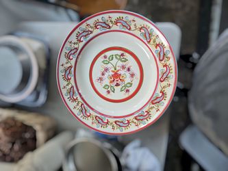 Pottery Barn sausalito paisley platter 19” serving ceramic white red floral boho