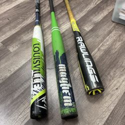 3 Used Baseball Bats 