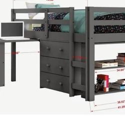 Twin low Loft Bed chest bookshelf Computer Desk 