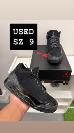 USED Air Jordan 3 Black Cat Sz 9