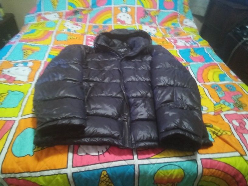 Guess Mens Black Detachable Hood Puffer Jacket Size Large